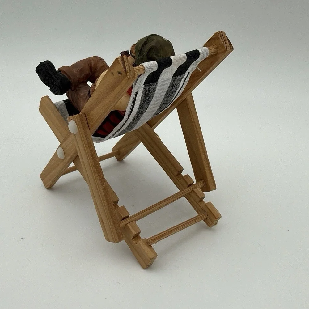 Vintage Pirate Figurine Miniature Hammock Pipe Nautical Decor Resin Wood